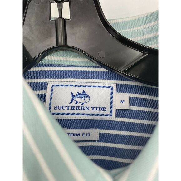 Southern Tide Trim Size Medium Green White Stripe Button Down Long Sleeve Shirt - Picture 5 of 8